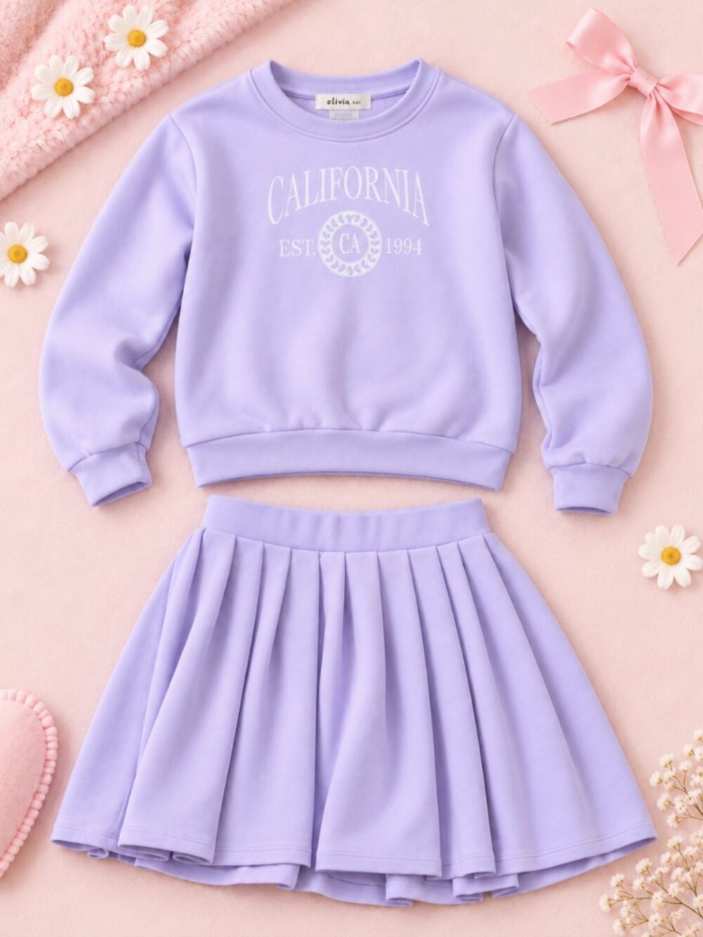 Olivia Kay Girls Lavender California Sweatshirt & Pleated Skort Set Size 14/16